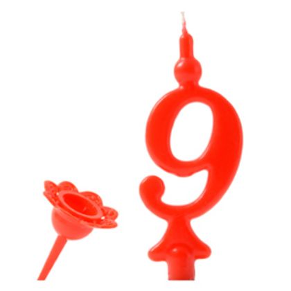 Obrázek RED NUMERAL CANDLE "9" IN A BAG